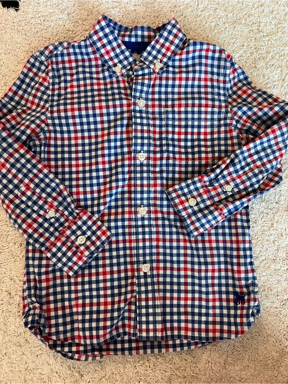 Mini Boden Red, White & Blue Gingham Button-Down Shirt